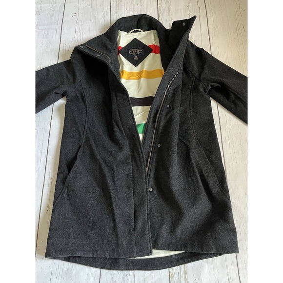 Pendleton Wool Gray Huntington Bay Print Rainbow Lined Coat Women's M - Picture 1 of 9